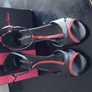 Michael Antonio "Gulu" black T-strap heels with red detailing size 10